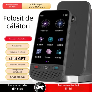 Translator de dialog în timp real cu interpretare simultană multilingvă, model F6 Chinese Version, carcasă ABS, baterie Li-ion reîncărcabilă, difuzor 8W, suport pentru repetarea vocii