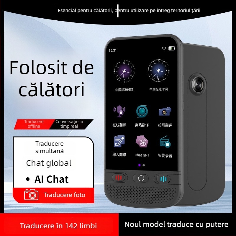 Translator de dialog în timp real cu interpretare simultană multilingvă, model F6 Chinese Version, carcasă ABS, baterie Li-ion reîncărcabilă, difuzor 8W, suport pentru repetarea vocii