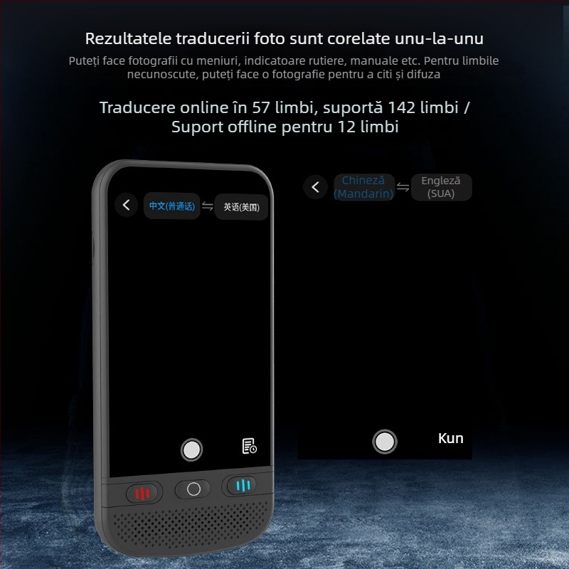Translator de dialog în timp real cu interpretare simultană multilingvă, model F6 Chinese Version, carcasă ABS, baterie Li-ion reîncărcabilă, difuzor 8W, suport pentru repetarea vocii