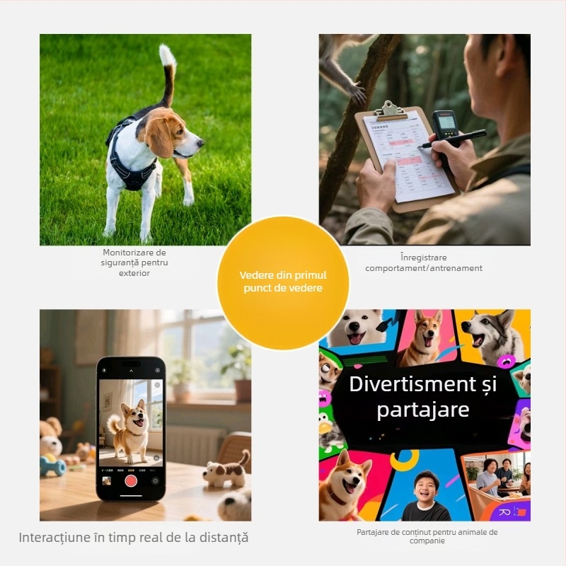 Cameră pentru animale de companie 4G cu curea/guler – 2MP, vedere nocturnă, rază de până la 10 m, microSD până la 128 GB, compatibil Android și iOS