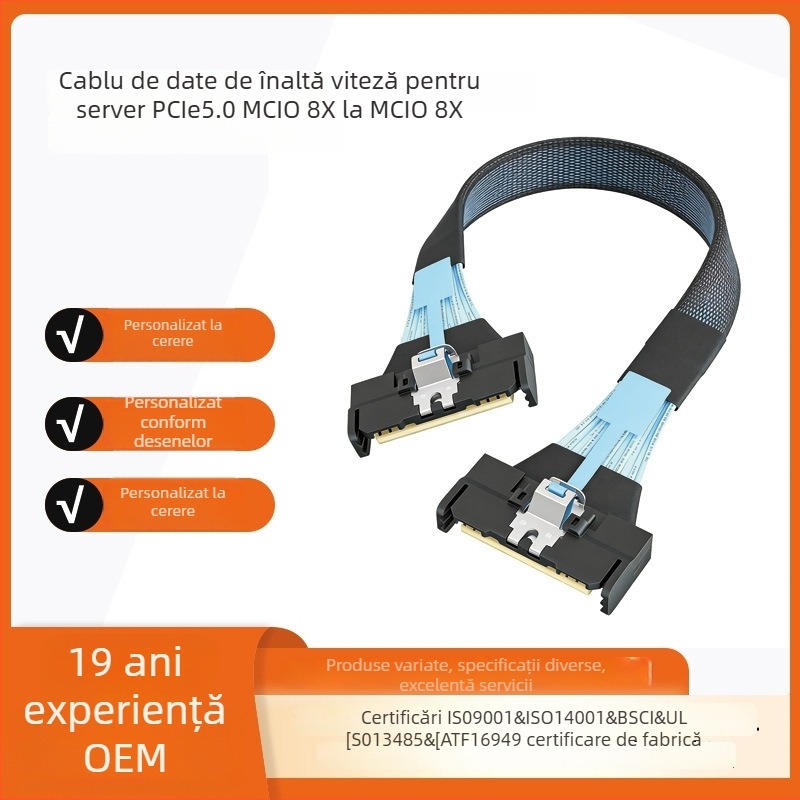 Cablu adaptor PCIe 5.0 MCIO 8X către MCIO 8X pentru servere - conductori din cupru, interfață PCIe