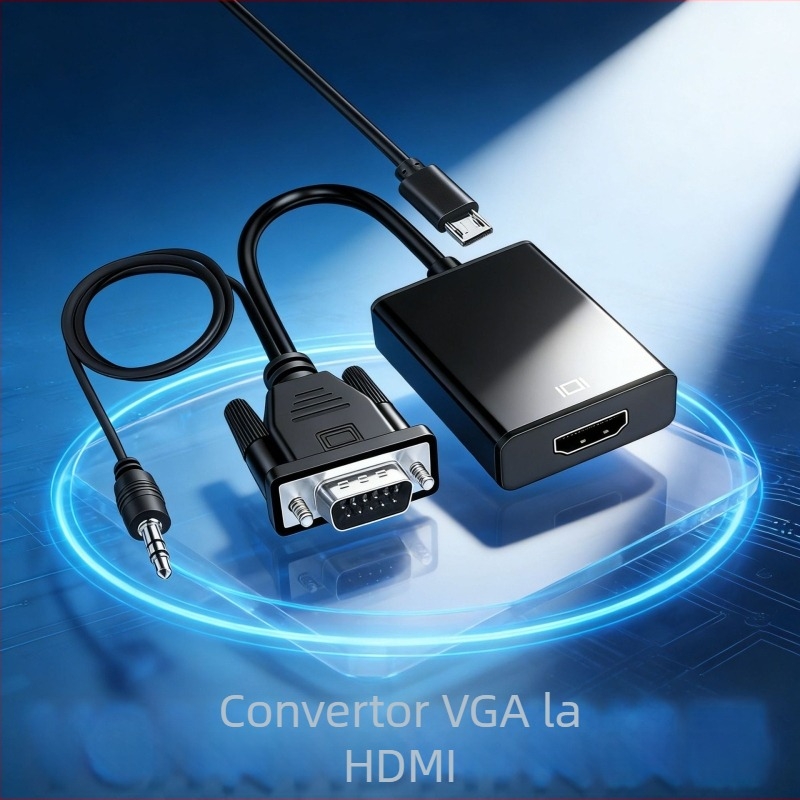 Adaptor VGA la HDMI cu sunet pentru PC către monitor, conductor din cupru, nichelat