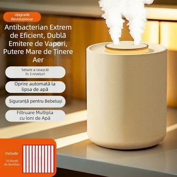 Umidificator de birou, reîncărcabil, 3 ieșiri de ceață, vas de 10 L, corp din oțel inoxidabil, ioni negativ