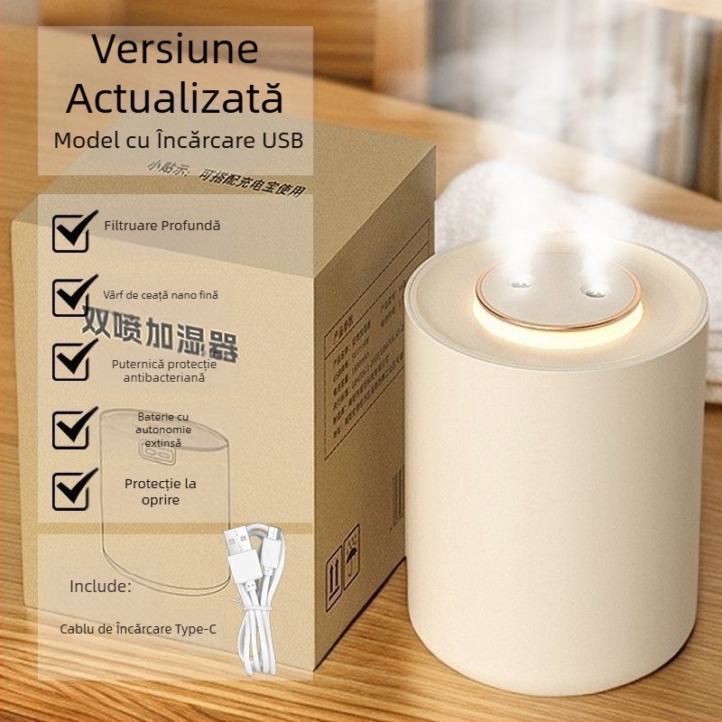 Umidificator de birou, reîncărcabil, 3 ieșiri de ceață, vas de 10 L, corp din oțel inoxidabil, ioni negativ