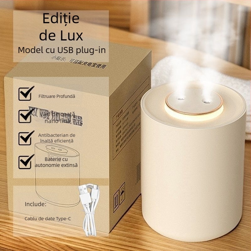 Umidificator de birou, reîncărcabil, 3 ieșiri de ceață, vas de 10 L, corp din oțel inoxidabil, ioni negativ