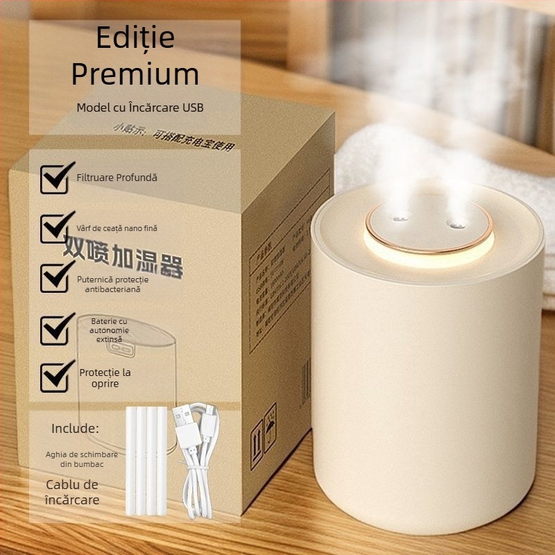 Umidificator de birou, reîncărcabil, 3 ieșiri de ceață, vas de 10 L, corp din oțel inoxidabil, ioni negativ