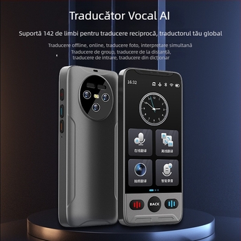 Translator vocal inteligent cu ecran mare, Android OS, Bluetooth, rază de 50 m, moduri atingere/voce/fotografiere, model T02