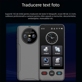Translator vocal inteligent cu ecran mare, Android OS, Bluetooth, rază de 50 m, moduri atingere/voce/fotografiere, model T02