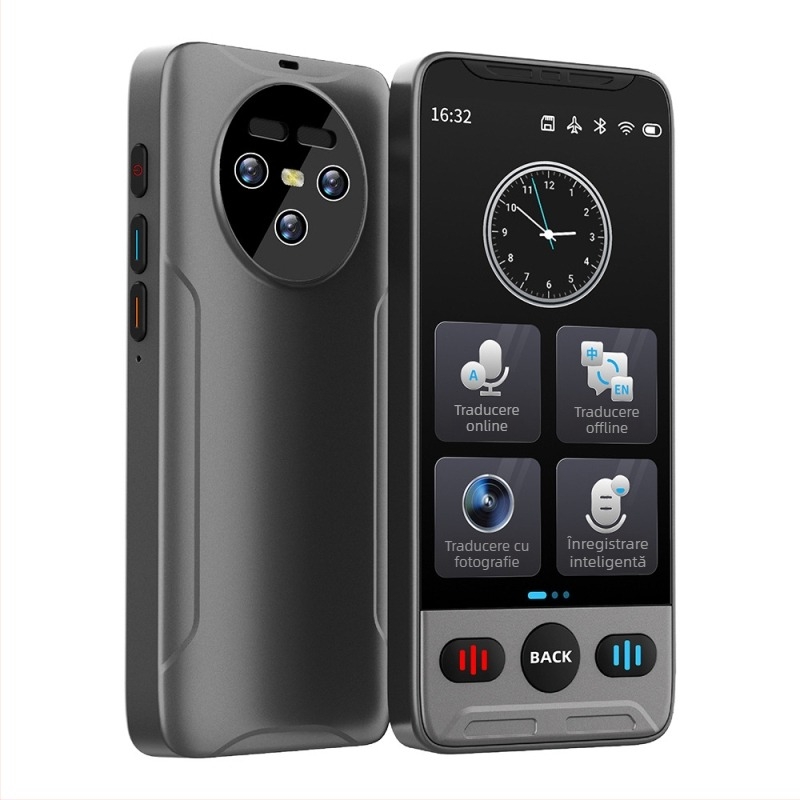 Translator vocal inteligent cu ecran mare, Android OS, Bluetooth, rază de 50 m, moduri atingere/voce/fotografiere, model T02