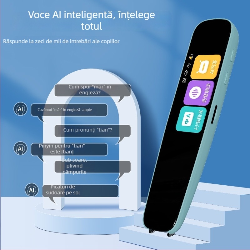 Pen de citire a dicționarului pentru scanare, model A3, corp ABS, baterie Li-ion reîncărcabilă, difuzor 3W, compatibil cu căști