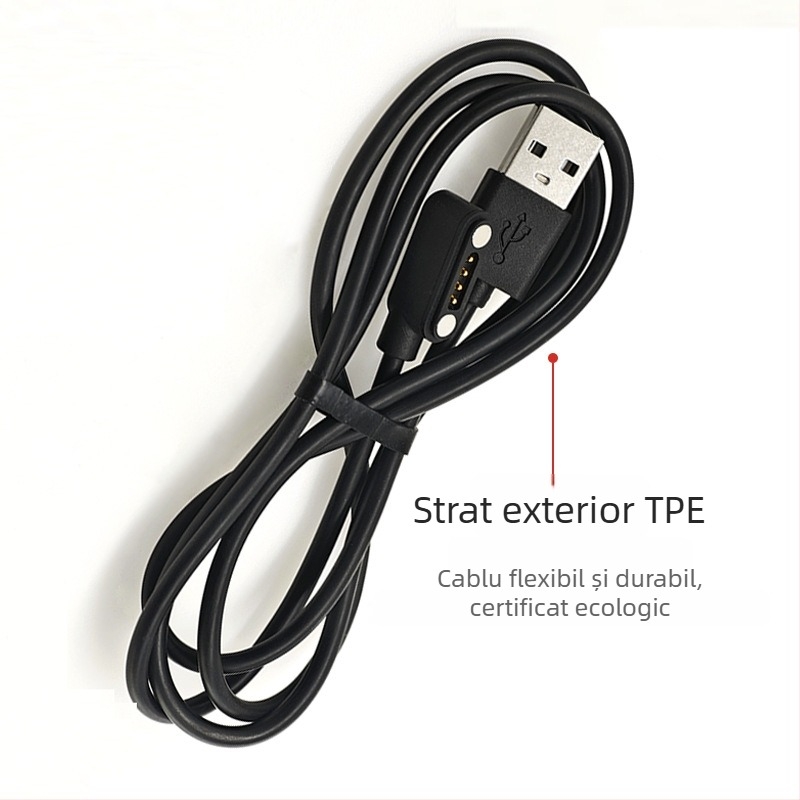Cablu magnetic de încărcare pentru ceasuri, cu patru pini, conector pogo pin, 7,62 mm