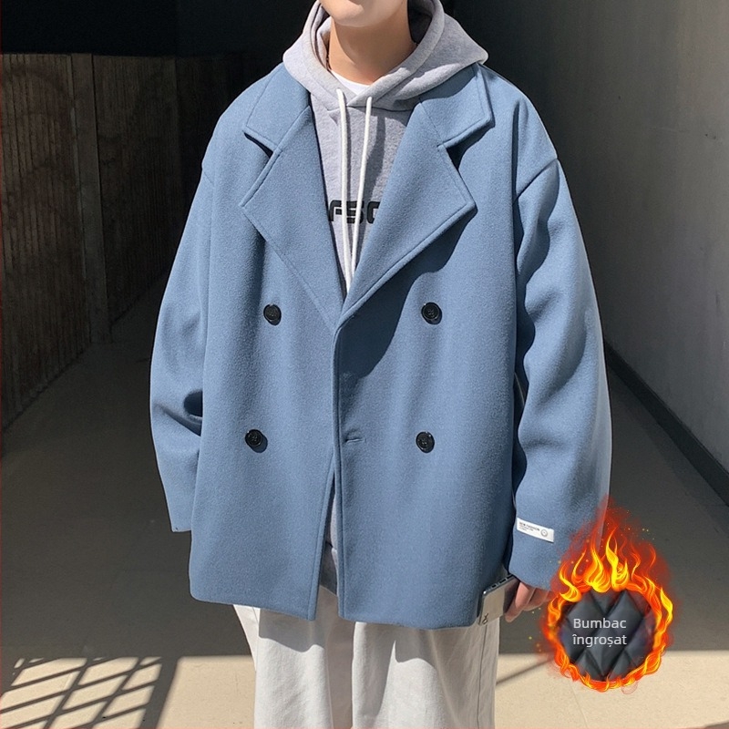 Palton Harajuku stil, cu nasturi dubli, lungime medie, guler sacou, 100% poliester