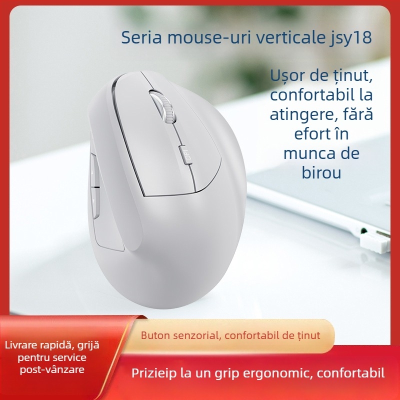 Mouse vertical wireless ergonomic cu Bluetooth, butoane silențioase, conectivitate duală 2.4G/Bluetooth, 7 butoane, 1600 DPI, receptor USB inclus