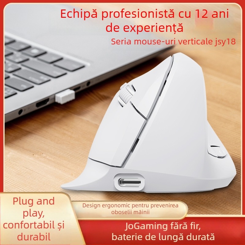 Mouse vertical wireless ergonomic cu Bluetooth, butoane silențioase, conectivitate duală 2.4G/Bluetooth, 7 butoane, 1600 DPI, receptor USB inclus