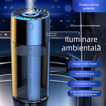 S10 umidificator auto și purificator de aer cu difuzor de parfum — rezervor de apă 0,5–1 L, alimentare USB/auto, peste 3 duze de ceață, zgomot sub 36 dB, putere 5 W