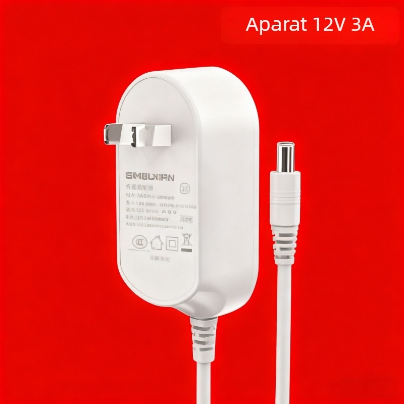 Adaptor de alimentare 12V 2A, intrare 100-240V, conector DC 5,5×2,5 mm, cablu 1,5 m, unghi 90°, certificat 3C
