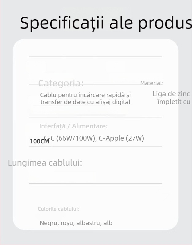 Cablu PD pentru date și încărcare, interfețe Lightning și Type-C, încărcare rapidă 5V3A, aliaj de zinc