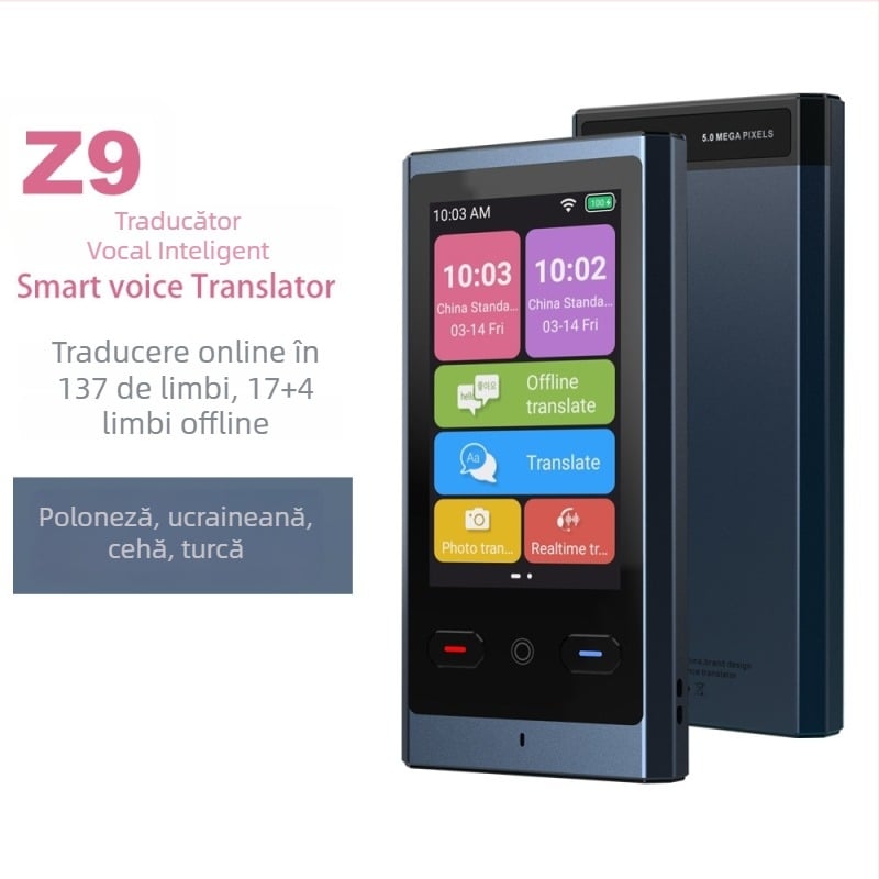 Translator offline Z9 pentru arabă–vietnameză și poloneză–turcă, Android, Bluetooth, rază de 10 m, corp metalic, traducere foto și vocală