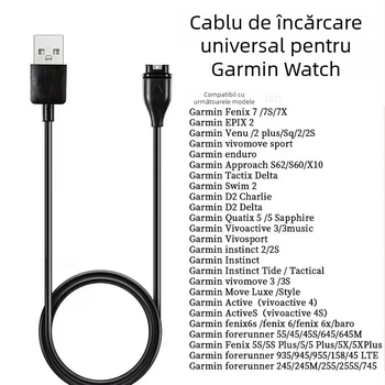 Cablu de încărcare și date pentru ceas Garmin, compatibil cu Fenix 7/7S, 4/5X/6S, Venu 2S
