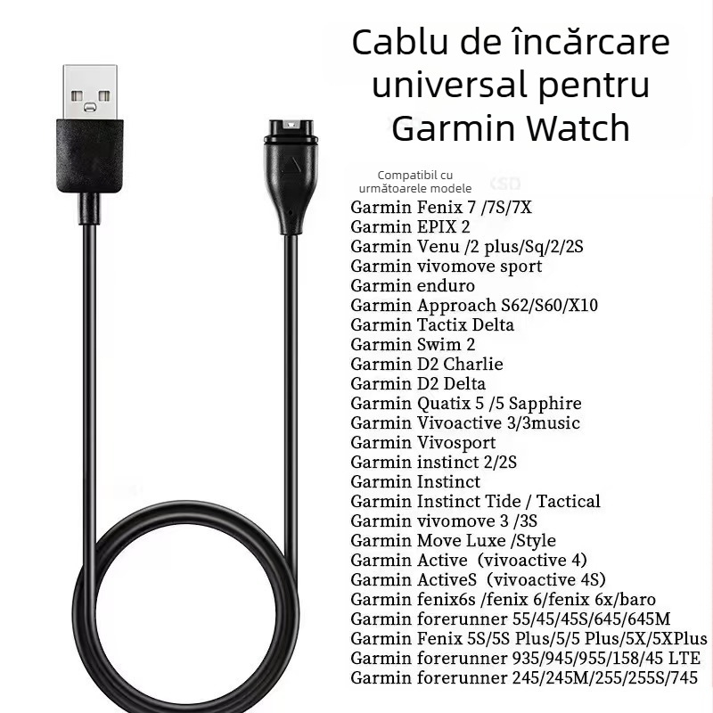Cablu de încărcare și date pentru ceas Garmin, compatibil cu Fenix 7/7S, 4/5X/6S, Venu 2S