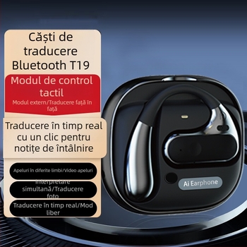 Căști inteligente de traducere AI cu Bluetooth, compatibile iOS/Android, rază 10 m, traducere vocală, redare muzică și preluare apeluri, model T19