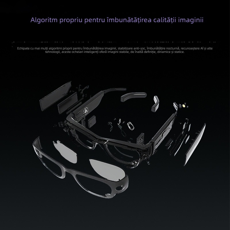 Ochelari AI cu cameră 2 MP, montare pe cap, rază wireless 5–10 m, control prin buton, greutate 43 g