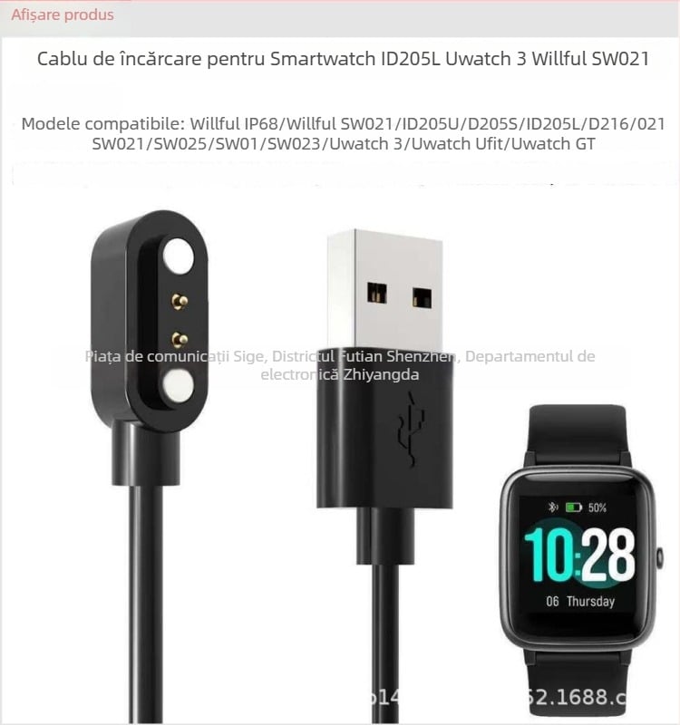 Cablu USB de încărcare pentru Realme Watch3 și SW023; compatibil cu ceasuri inteligente IP68, ID205L și SW021