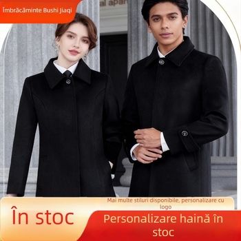Palton de lână unisex pentru iarnă - rever, închidere pe un singur rând cu un nasture, lungime medie, solid, vestimenta business formal