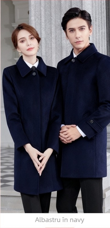 Palton de lână unisex pentru iarnă - rever, închidere pe un singur rând cu un nasture, lungime medie, solid, vestimenta business formal