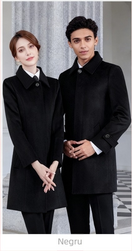 Palton de lână unisex pentru iarnă - rever, închidere pe un singur rând cu un nasture, lungime medie, solid, vestimenta business formal