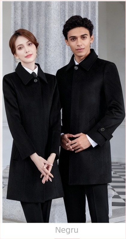 Palton de lână unisex pentru iarnă - rever, închidere pe un singur rând cu un nasture, lungime medie, solid, vestimenta business formal