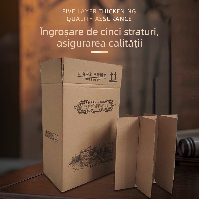 Cutie cadou pentru vin, carton pliabil, cu cinci straturi, fără cuie, din carton ondulat, rezistentă la presiune și la cădere