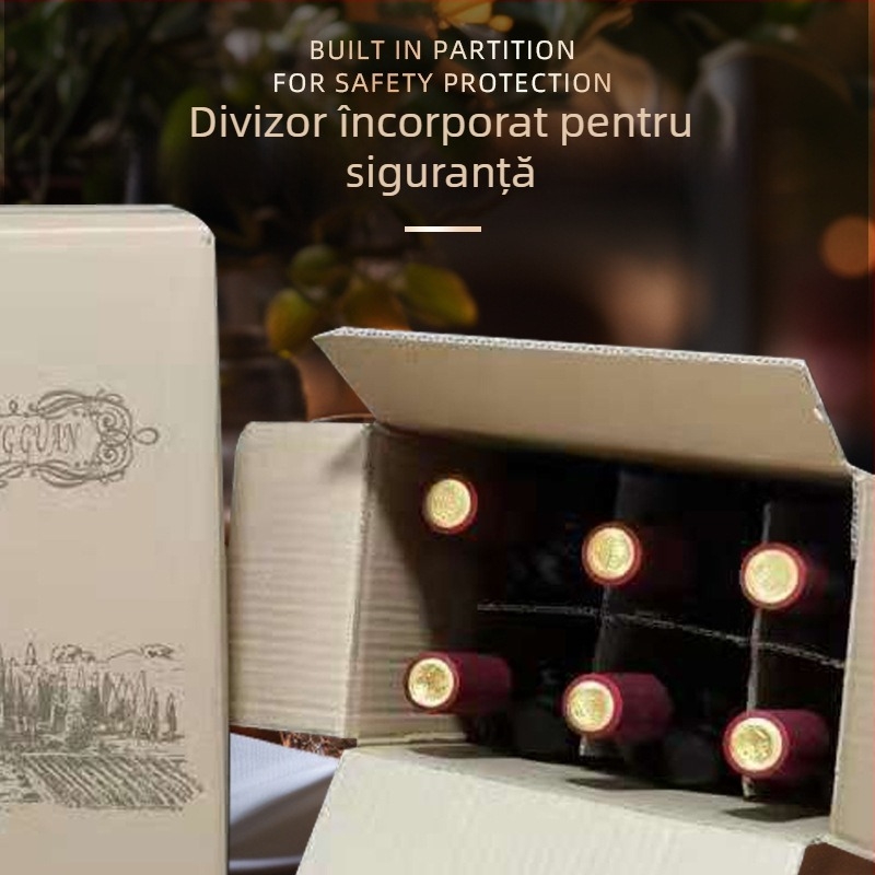 Cutie cadou pentru vin, carton pliabil, cu cinci straturi, fără cuie, din carton ondulat, rezistentă la presiune și la cădere