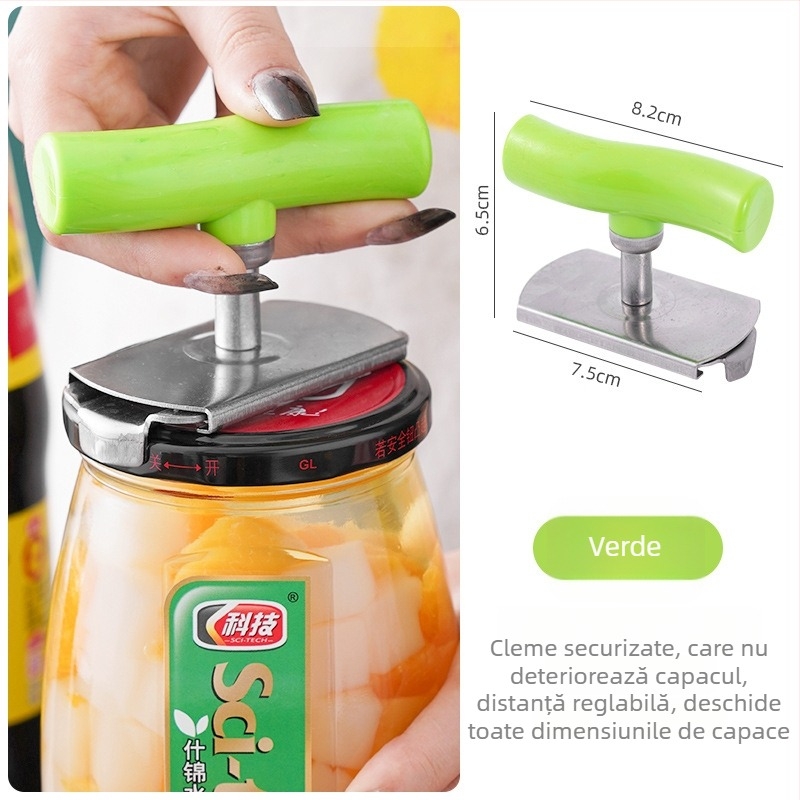 Deschizător de conserve, oțel inoxidabil, multifuncțional pentru sticle și borcane