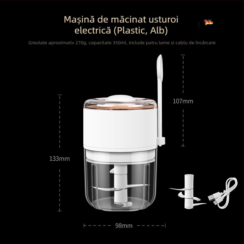 Bosans grinder electric fără fir pentru pastă de usturoi, multifuncțional, corp din sticlă și PP.