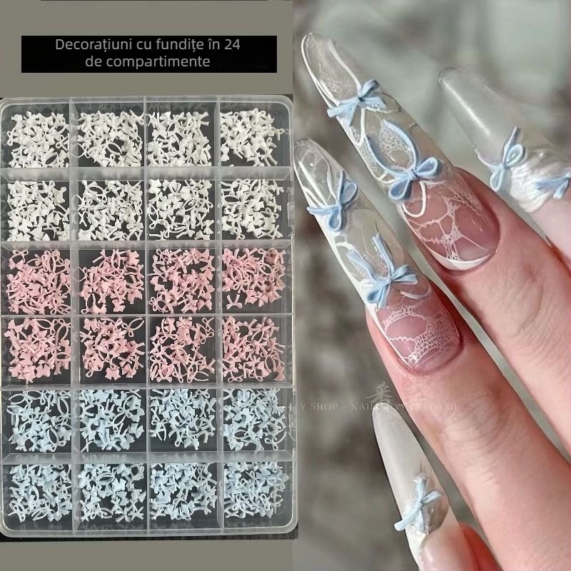 24 mini funda colorate pentru unghii – decor pentru manichiură DIY, funde și panglici
