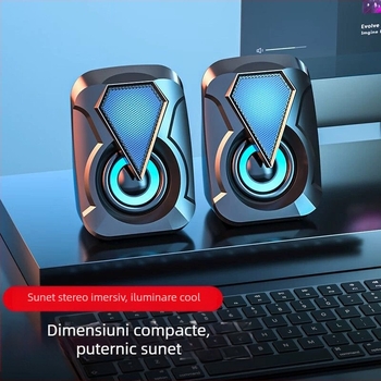Boxe USB de birou cu subwoofer, sunet 2.0, conectare cablată la PC, 2x3W, fără ecran