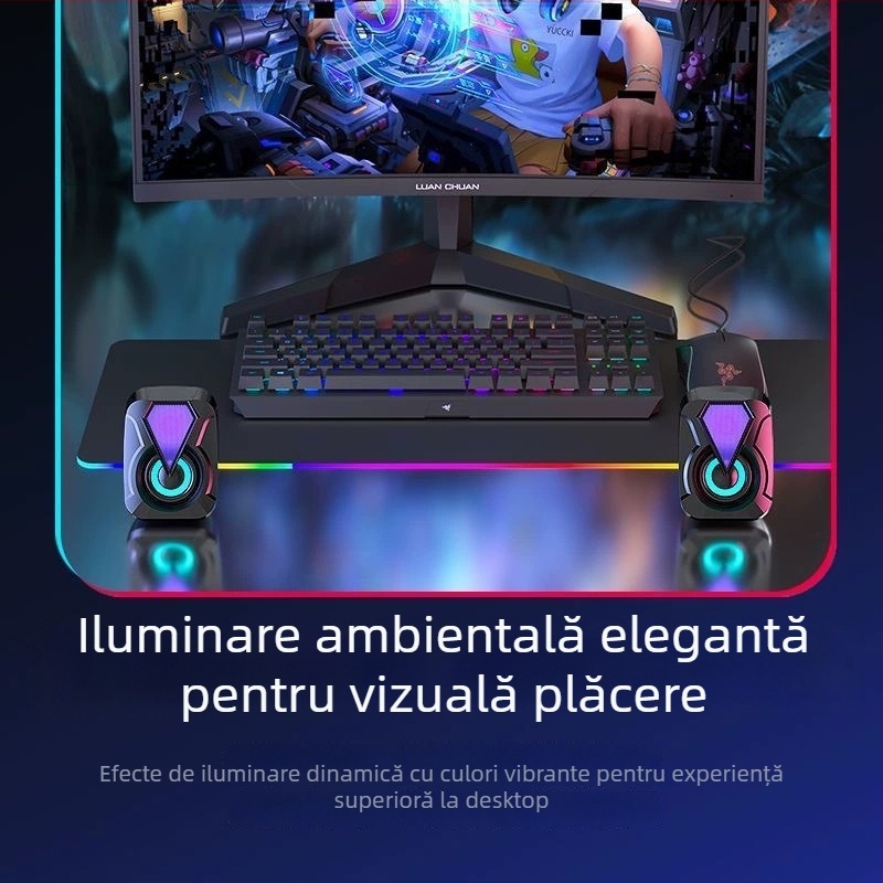 Boxe USB de birou cu subwoofer, sunet 2.0, conectare cablată la PC, 2x3W, fără ecran