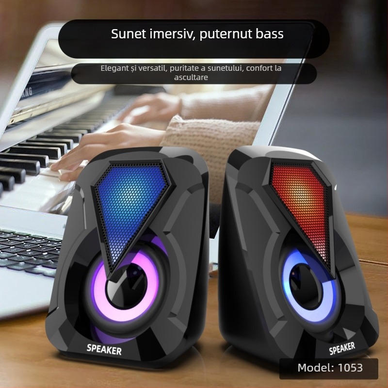Boxe USB de birou cu subwoofer, sunet 2.0, conectare cablată la PC, 2x3W, fără ecran
