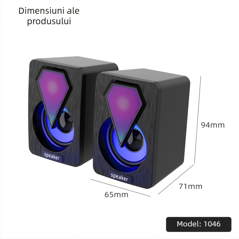 Boxe USB de birou cu subwoofer, sunet 2.0, conectare cablată la PC, 2x3W, fără ecran