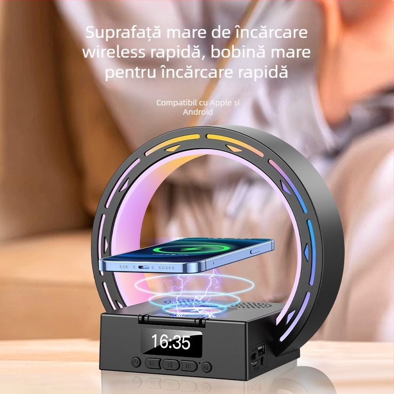 Boxă Bluetooth 3 în 1 cu încărcare wireless pentru telefon și slot pentru card; Bluetooth 5.1, 20Hz-20kHz, rază 10m, baterie încorporată 1000–1200mAh