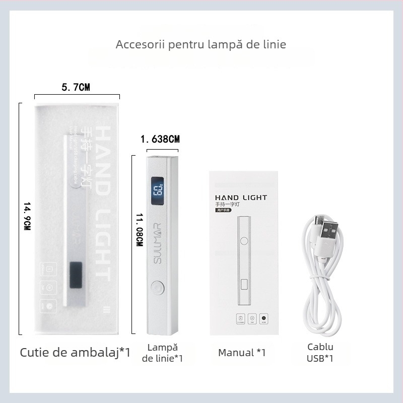 Lampă metalică pentru unghii, cu linie unică, portabilă, reîncărcabilă, lampă uscare unghii, model Handheld one-line lamp, origine Guangzhou, marcă Red nuo