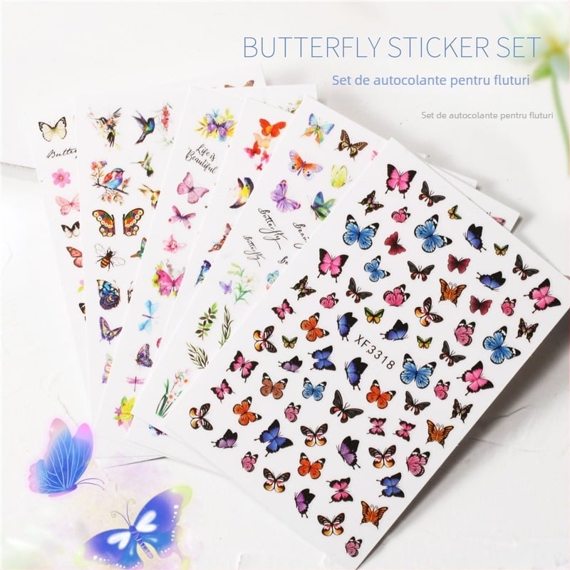 Set de stickere pentru unghii – model fluture, brand Yujia, material autocolant, stil simplu, conținut net: 9 g