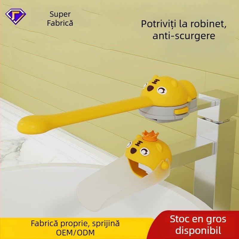 Extender de robinet pentru copii din silicon – design desen animat, anti-stropire, personalizare disponibilă, logo imprimat, Father Shield, seria Little Tiger