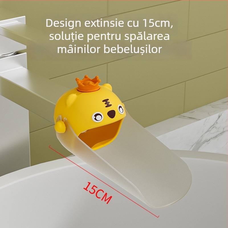 Extender de robinet pentru copii din silicon – design desen animat, anti-stropire, personalizare disponibilă, logo imprimat, Father Shield, seria Little Tiger
