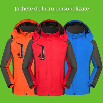 Palton de lucru cu glugă pentru iarnă (guler înalt, fermoar, imprimeu, croială lejeră)