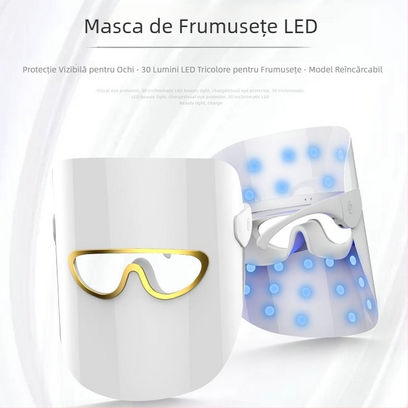 Mască facială LED portabilă cu lumină tri-coloare directă pentru fotorejuvenare a pielii – dispozitiv de îngrijire a pielii