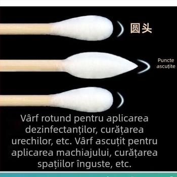 Bastonașe de bumbac pentru curățarea urechilor și machiaj, bețe din lemn, în cutie