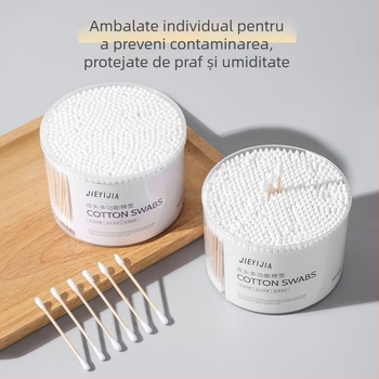 Bastonașe de bumbac pentru curățarea urechilor și machiaj, bețe din lemn, în cutie