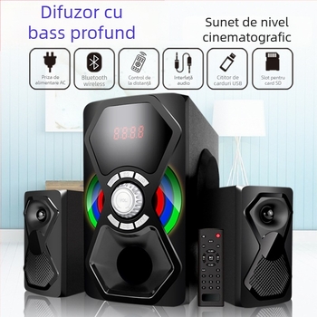 Sistem de boxe Bluetooth 2.1 pentru multimedia cu amplificator de subwoofer (BT 5.3; 80W; 20 Hz–20 kHz; Sunet 360°; Iluminare RGB)